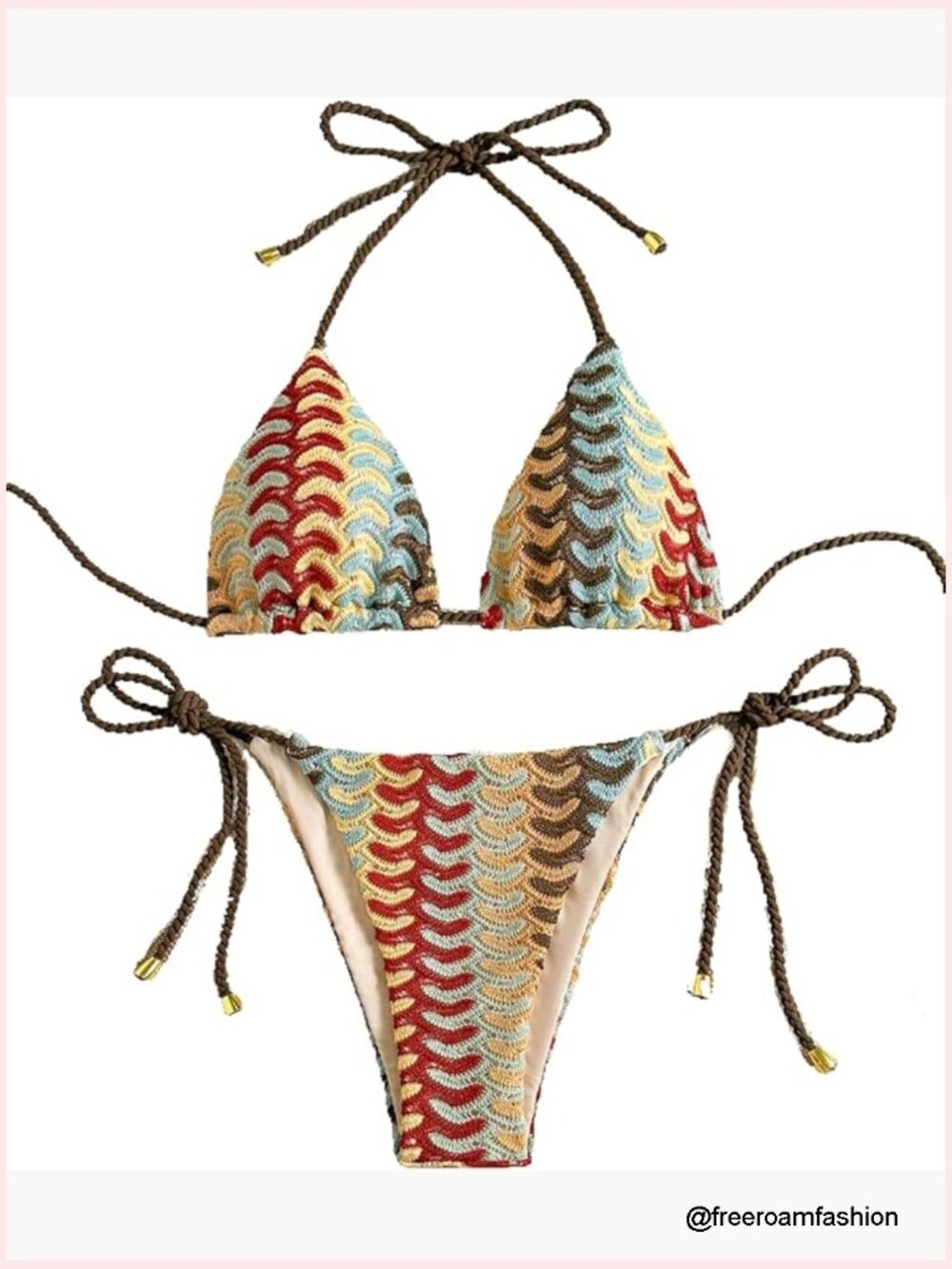 Womens Knitted Rope Halter Bikini Set Triangle Top Thong Bottoms
